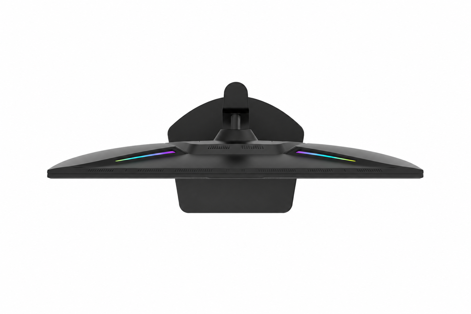 Yukarıdan görünen RGB aydınlatmalı siyah bir monitör.
