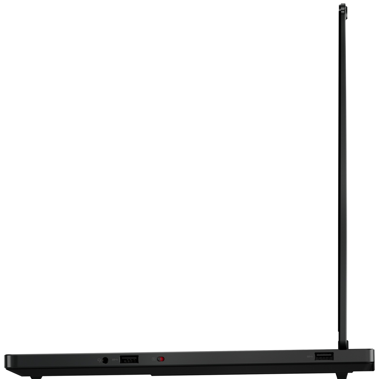 Vue latérale d'un ordinateur portable ouvert montrant les ports.