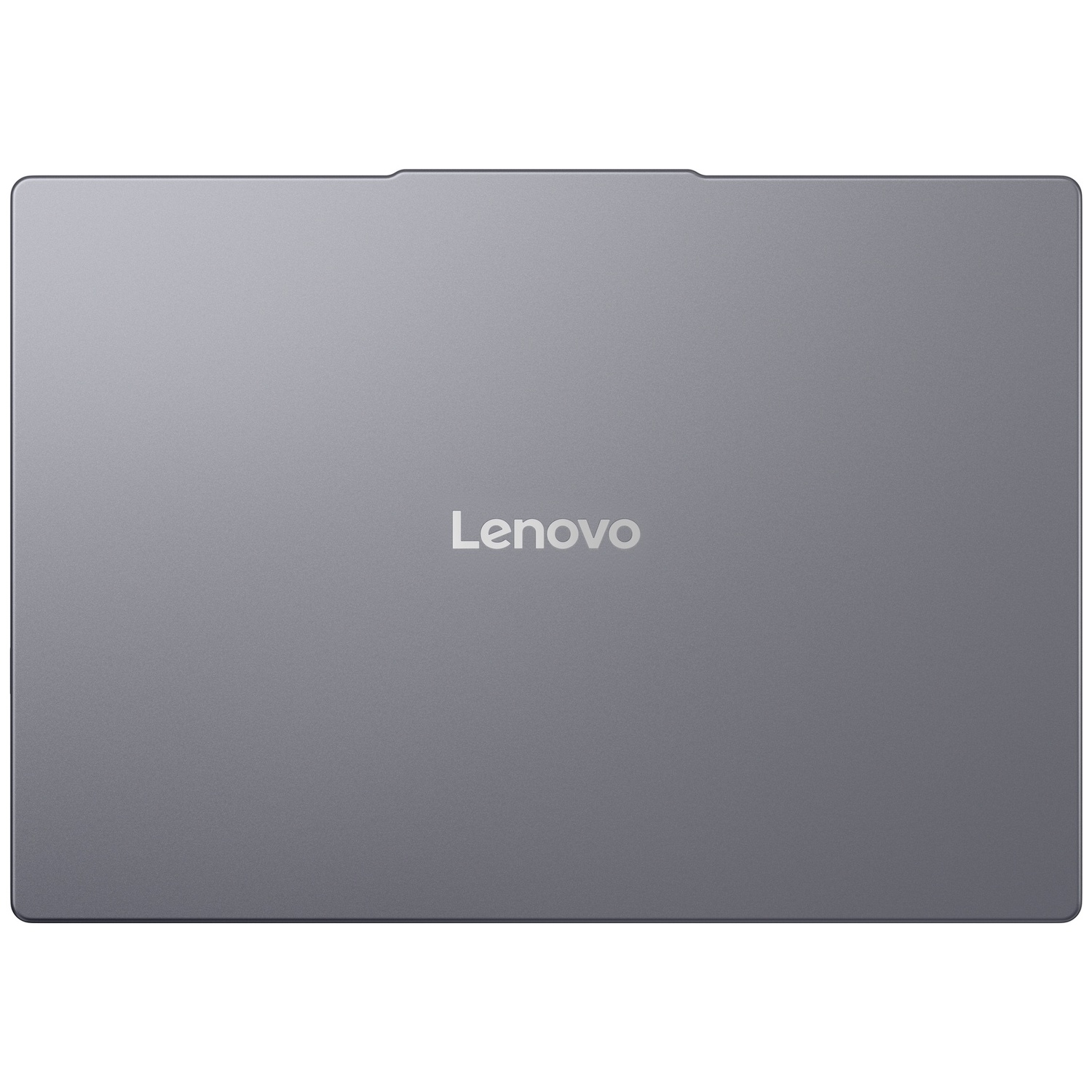 Gesloten grijze Lenovo laptop, van bovenaf gezien.