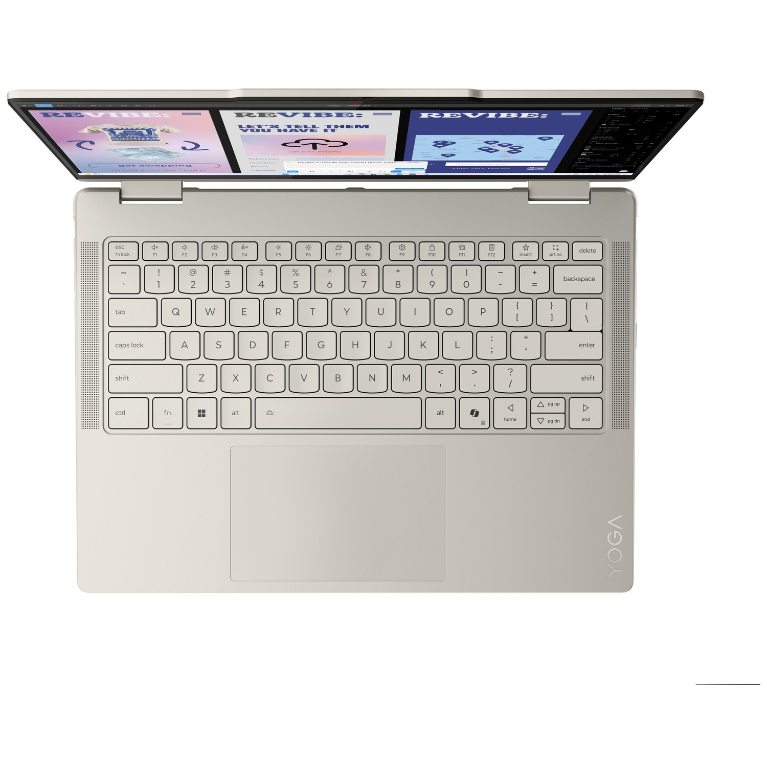 Un ordinateur portable clair ouvert montrant le clavier et le pavé tactile.