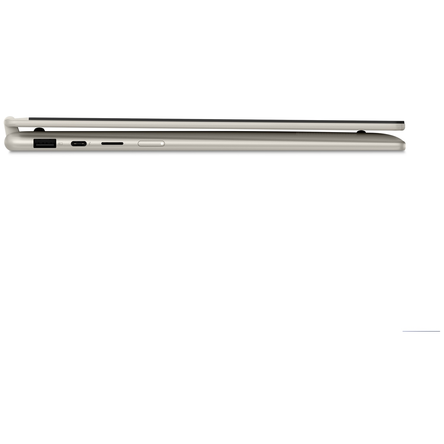 Gros plan d'un ordinateur portable fermé montrant le port USB-C et le lecteur de carte SD.