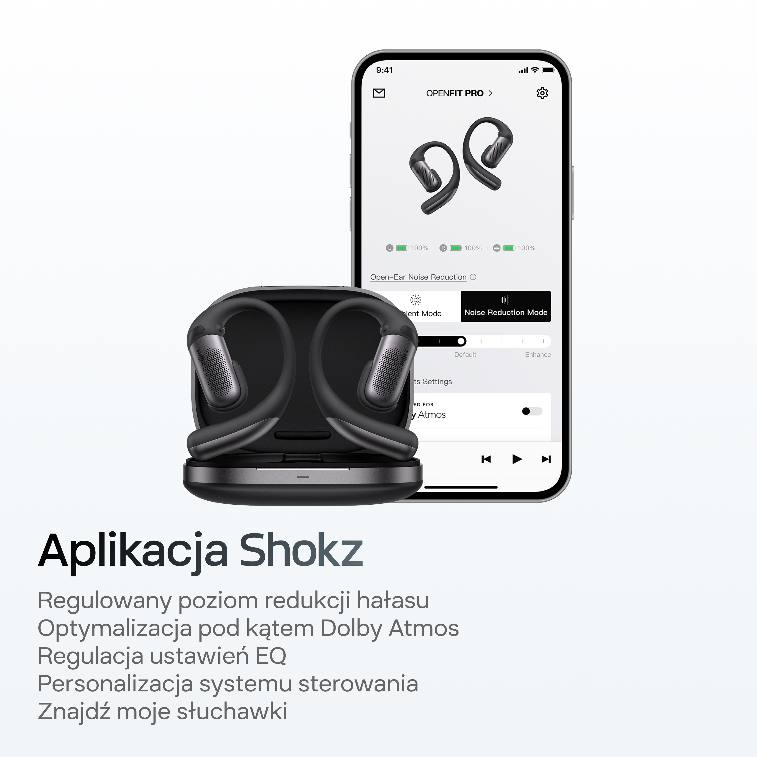 Smartfon prezentuje słuchawki i ustawienia aplikacji do redukcji hałasu.