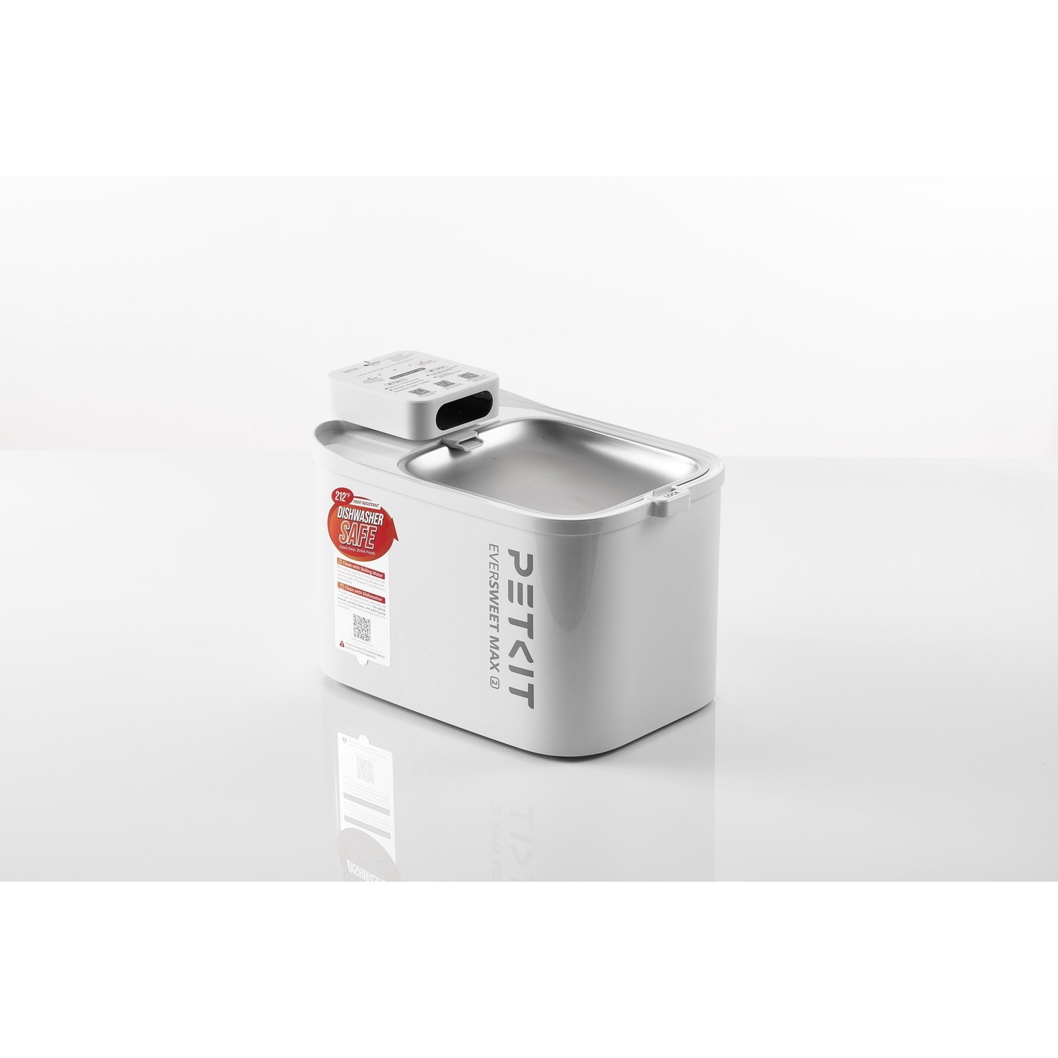 A white PETKIT water dispenser with a stainless steel bowl and control panel.