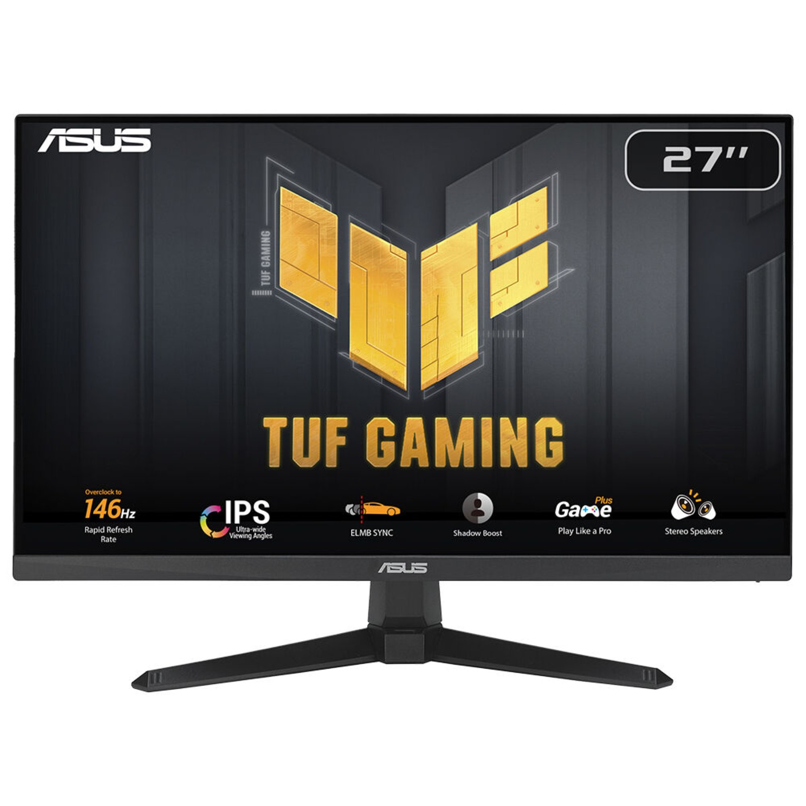 27-calowy monitor gamingowy Asus z logo TUF GAMING i funkcjami technicznymi.