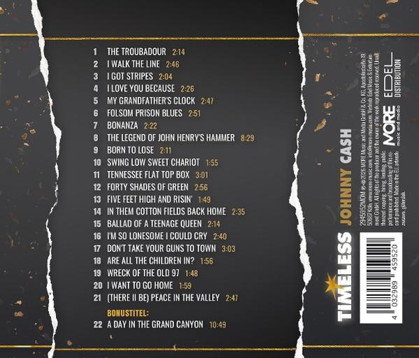 Trackliste und Informationen für Johnny Cashs Album 'Timeless'.
