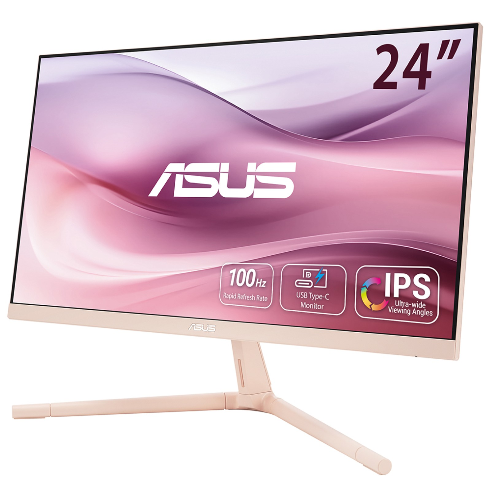 Różowy monitor ASUS 24-calowy z 100Hz, USB-C i ekranem IPS.