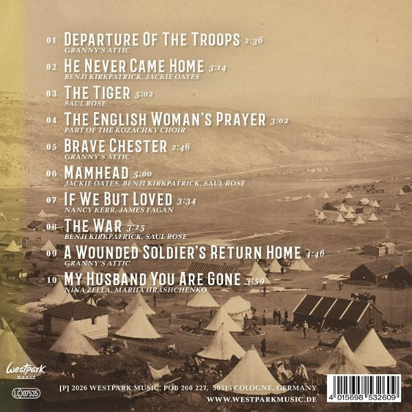 Album-Rückseite mit Songliste und Lager-Szenen.