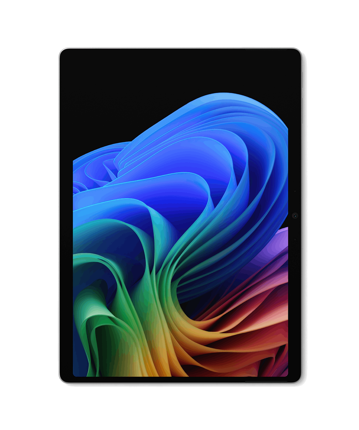 Una tableta que muestra un fondo de pantalla abstracto y colorido que parece olas.