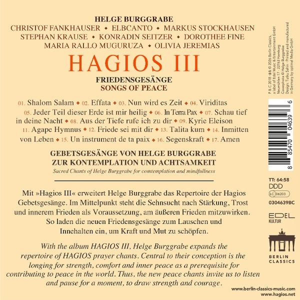 Albumcover mit Titel 'Hagios III' und Songliste. Namen der Künstler.