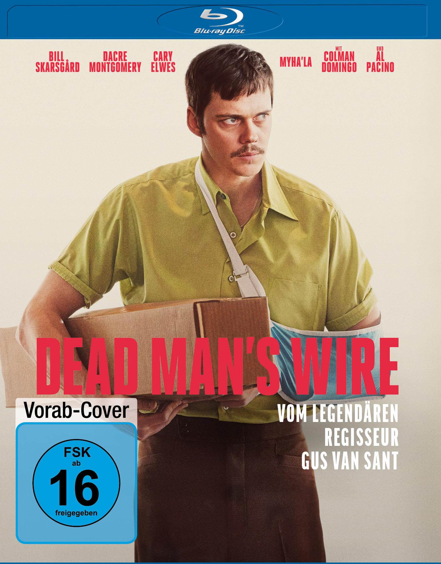 Mann mit Verletzung trägt Paket, Titel 'Dead Man's Wire', FSK 16.