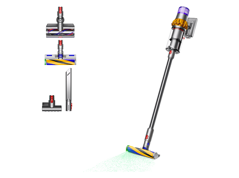 Aspirador escoba - Dyson V15 Detect™ Absolute, Potencia succión 240 AW, Autonomía 60 min, Minicepillo motorizado, 3 Modos, Láser, Sensor Suciedad