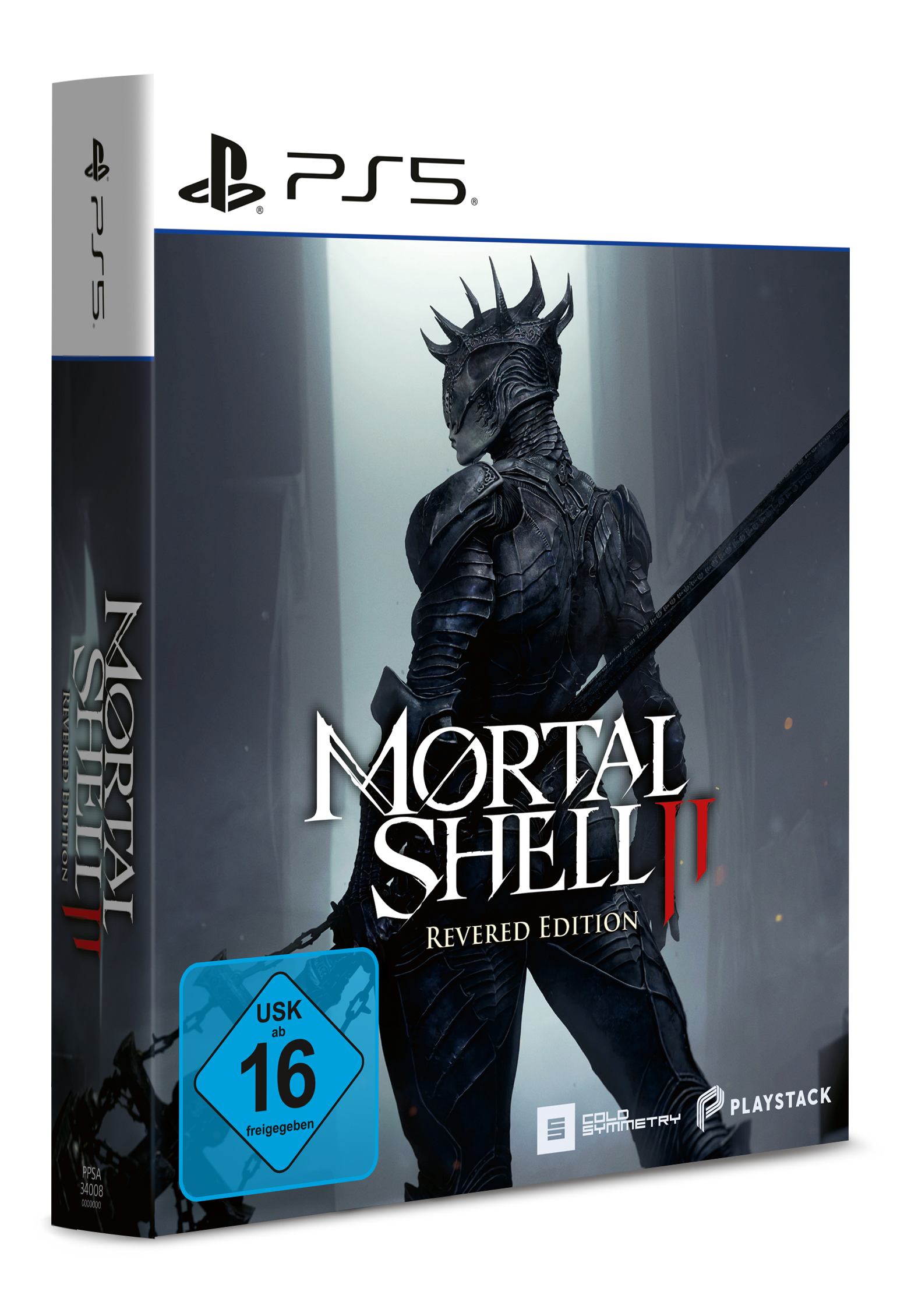 Mortal Shell Revered Edition PS5 Hülle mit düsterer Kriegerfigur.