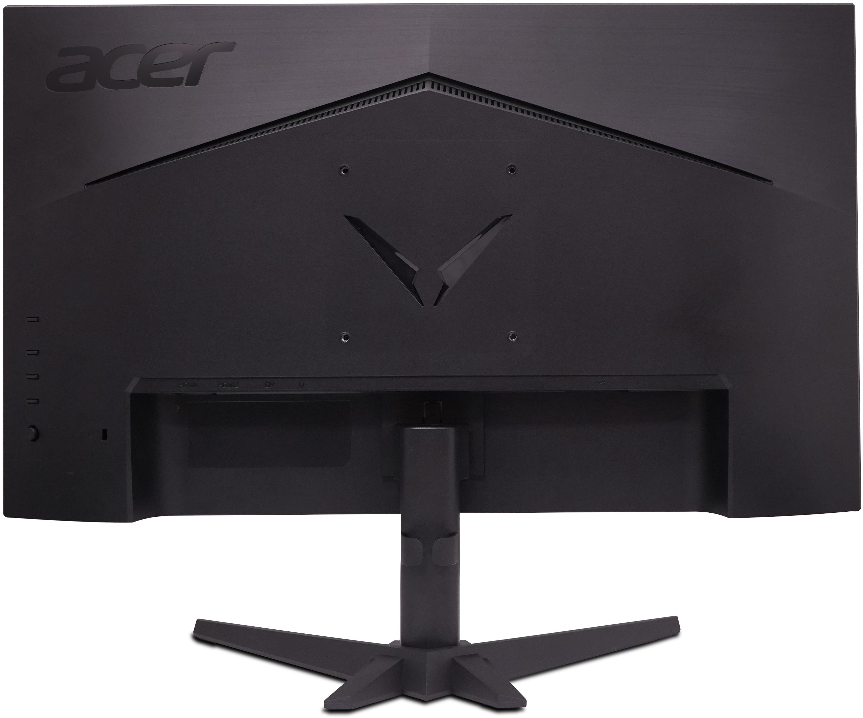 Fekete Acer monitor hátulja portokkal és stabil állvánnyal.