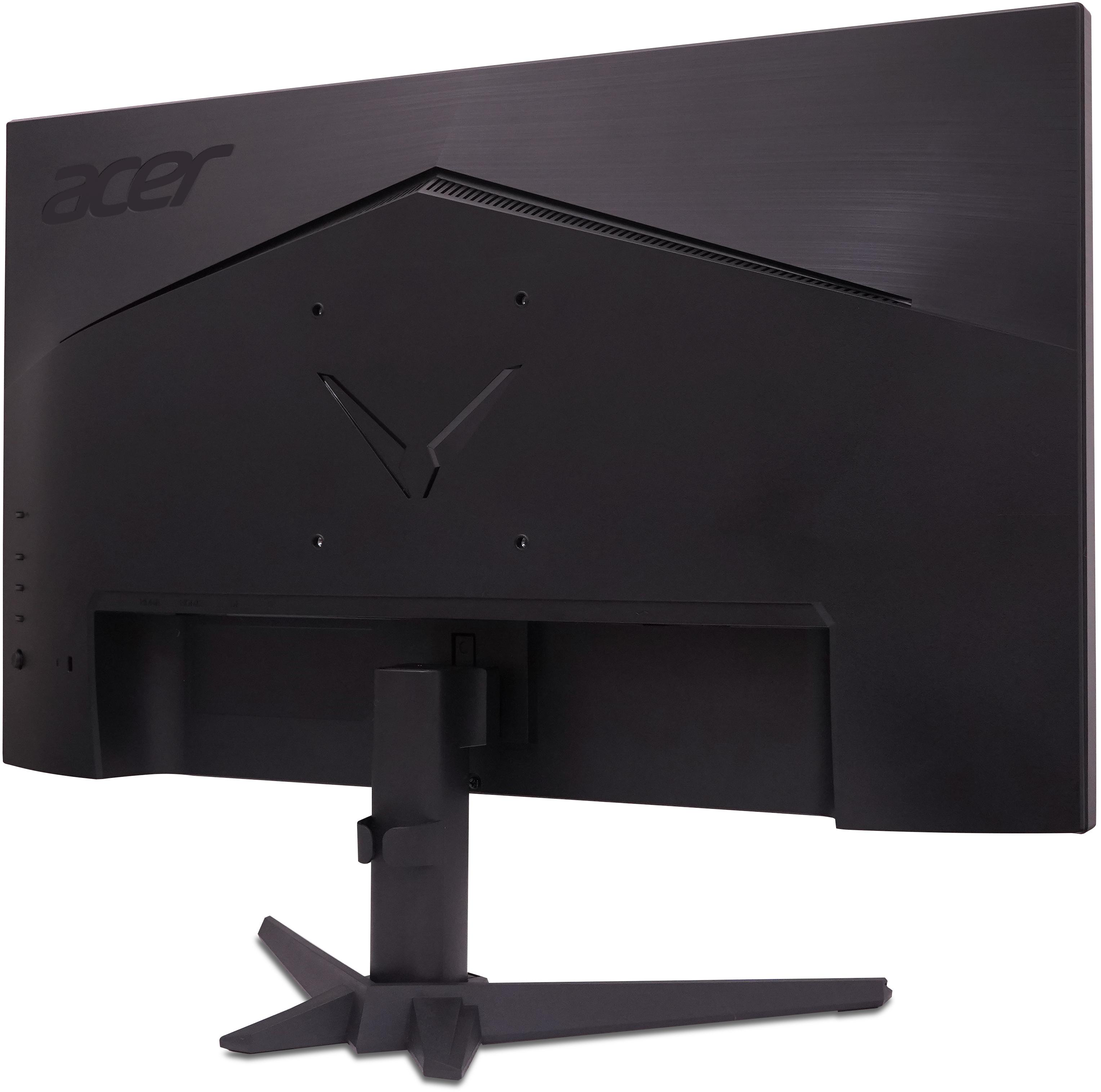 Egy fekete Acer monitor hátoldala V-alakú dizájnnal és állvánnyal.
