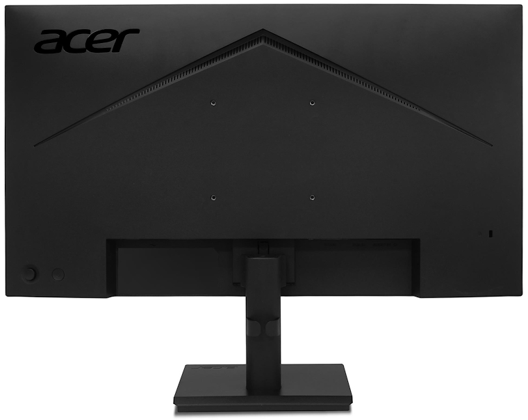 Egy fekete Acer monitor hátulnézete állvánnyal és szellőzőnyílásokkal.