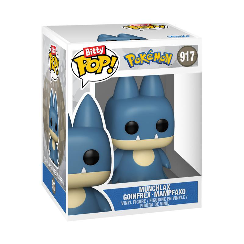 Eine Bitty Pop! Vinyl-Figur von MUNCHLAX (917) von Pokémon in der Originalverpackung.