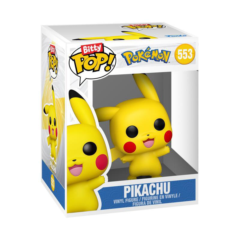Ein gelber Pikachu-Vinyl-Pop!-Vinyl-Figur von Funko im Karton.
