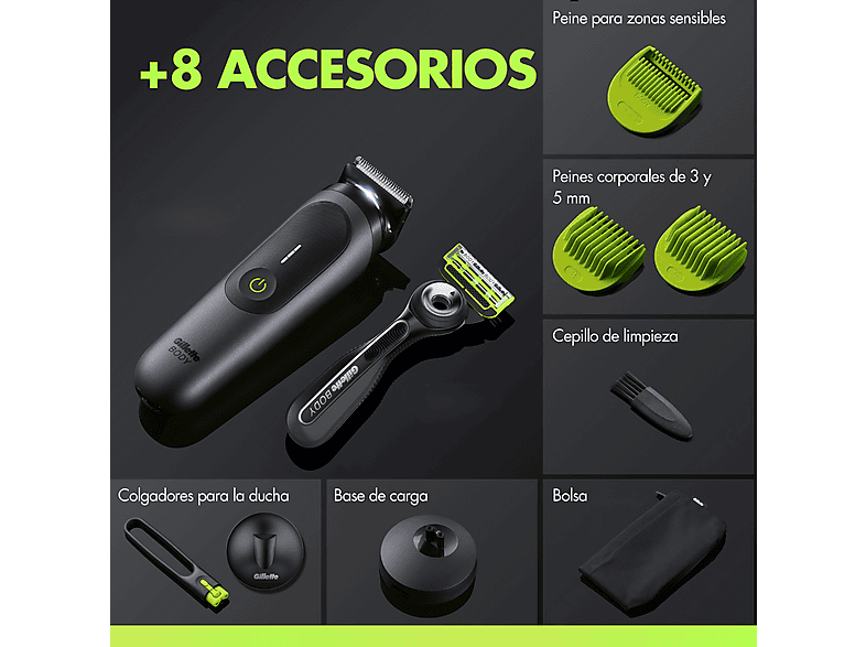 Afeitadora corporal - Gillette Labs i7 Body + Intimate, Tecnología Skinfirst, Luz LED, Wet&Dry, 3 peines, Pack con maquinilla GilletteLabs – imagen 3