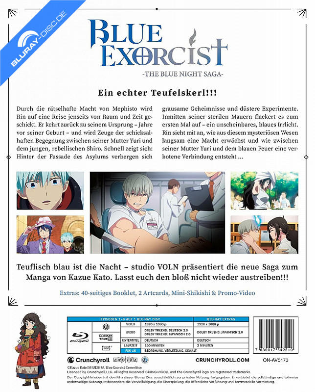 Cover der Blu-ray "Blue Exorcist - The Blue Night Saga" mit Anime-Charakteren und Text.
