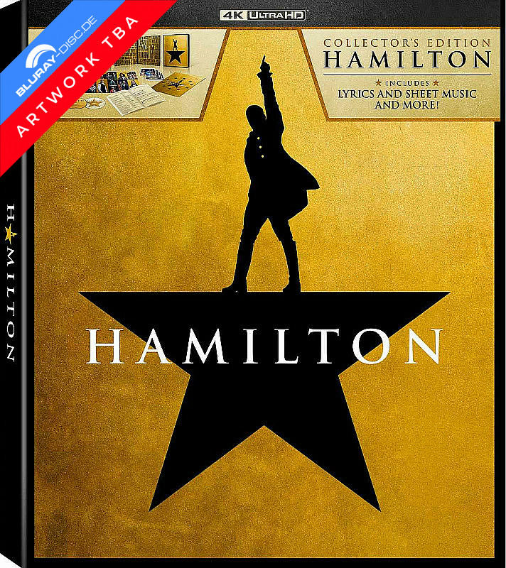Hamilton Collector's Edition Blu-ray Hülle mit Silhouette auf Gold-Stern.