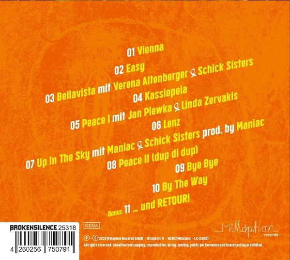 Orange Album-Cover mit Songliste und Barcode.