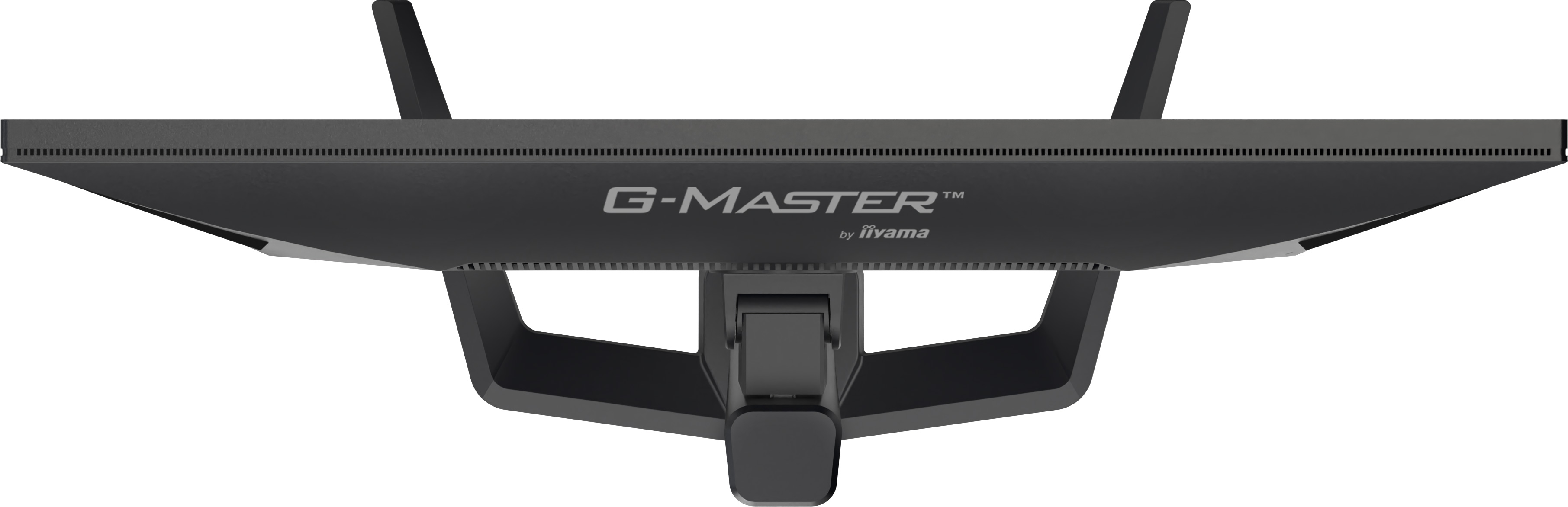 Widok z góry na czarny monitor Iiyama G-Master z podstawą w kształcie litery V.