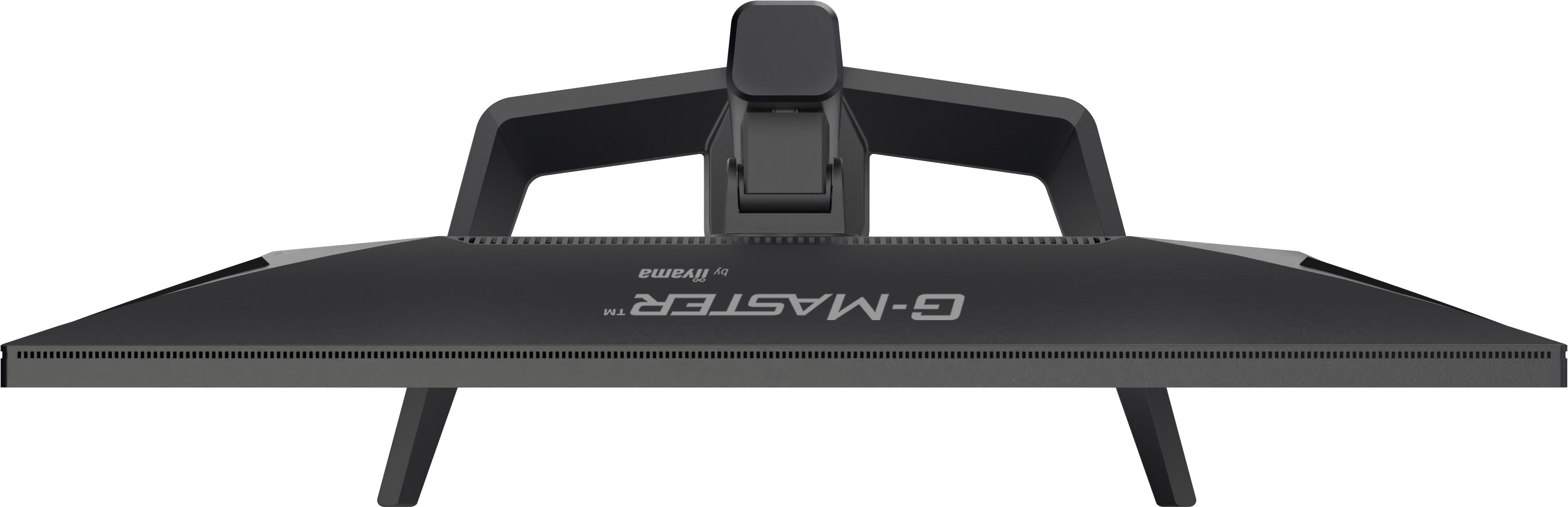Widok z góry na czarny monitor iiyama G-Master z podstawą zaciskową na białym tle.