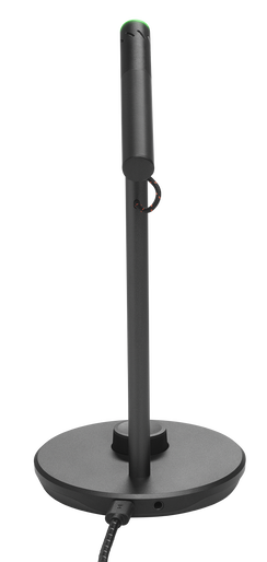 Czarny mikrofon z okrągłą podstawą i złączem USB.