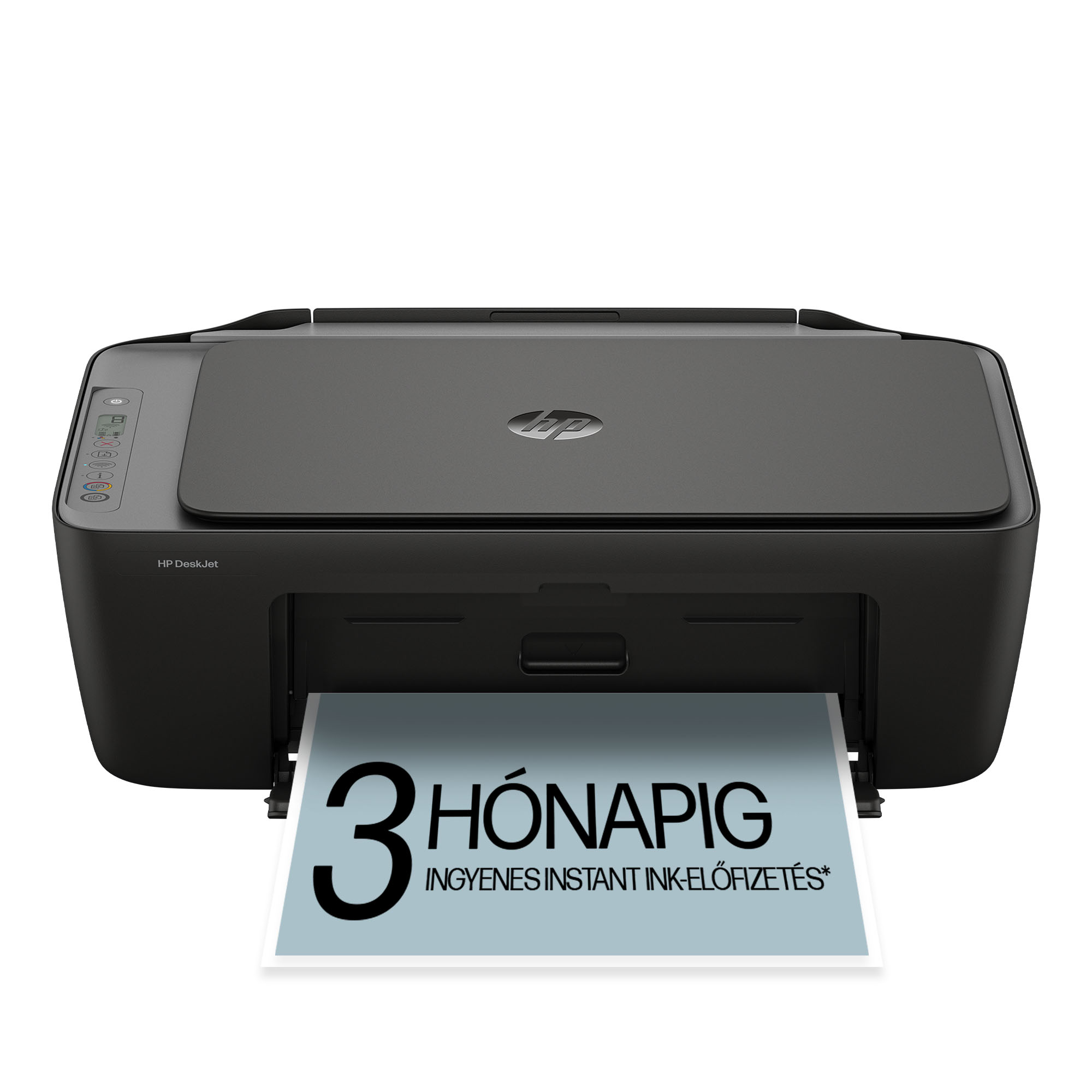 Fekete HP nyomtató papírral, amely 3 hónap ingyenes Instant Ink ajánlatot mutat.