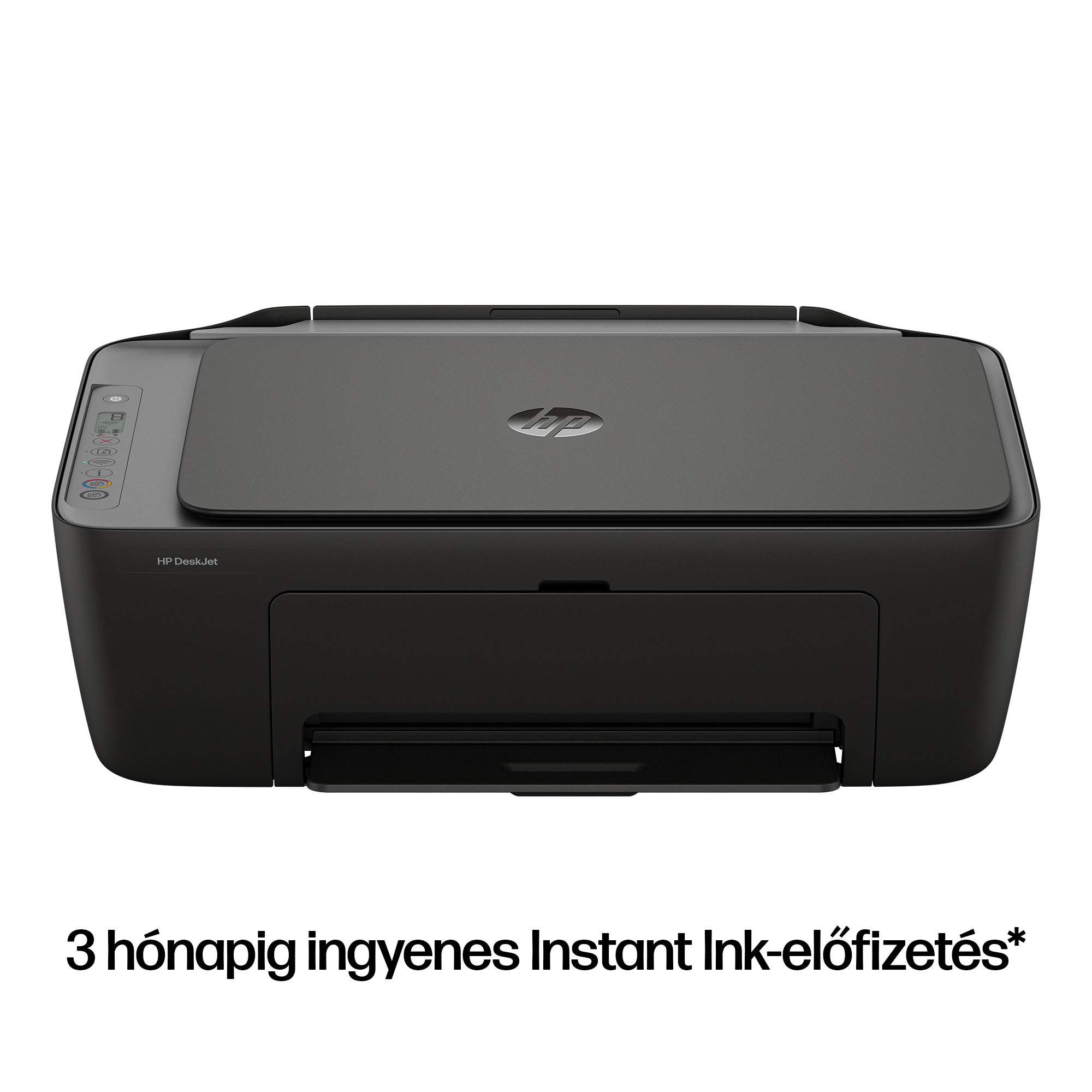 Fekete HP DeskJet nyomtató kezelőpanellel és HP logóval.