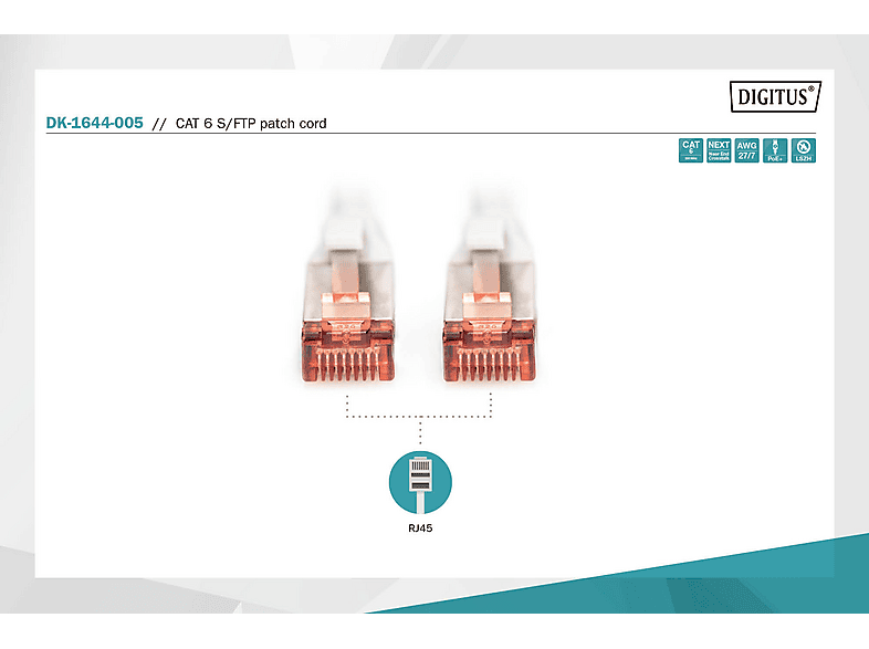 DIGITUS Cat 6 S/FTP Patchkabel, Cu, LSZH AWG 27/7, Länge 0.5 m, Grau; Patchkabel----Patchkabel — Foto 4 von 5