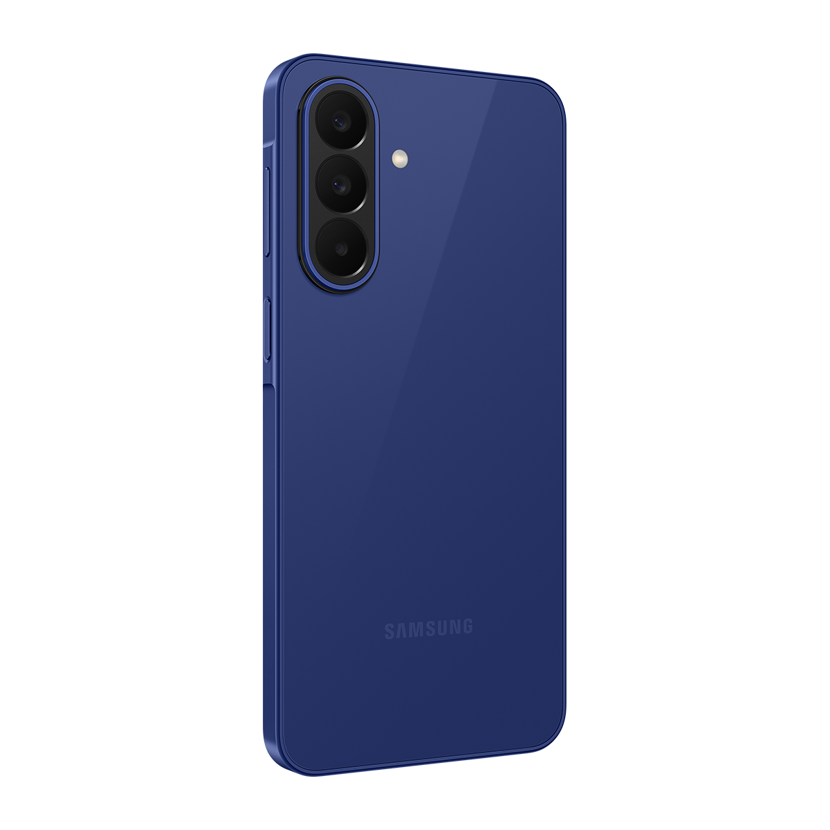 Üç arka kamerası ve Samsung logosu bulunan lacivert akıllı telefon.