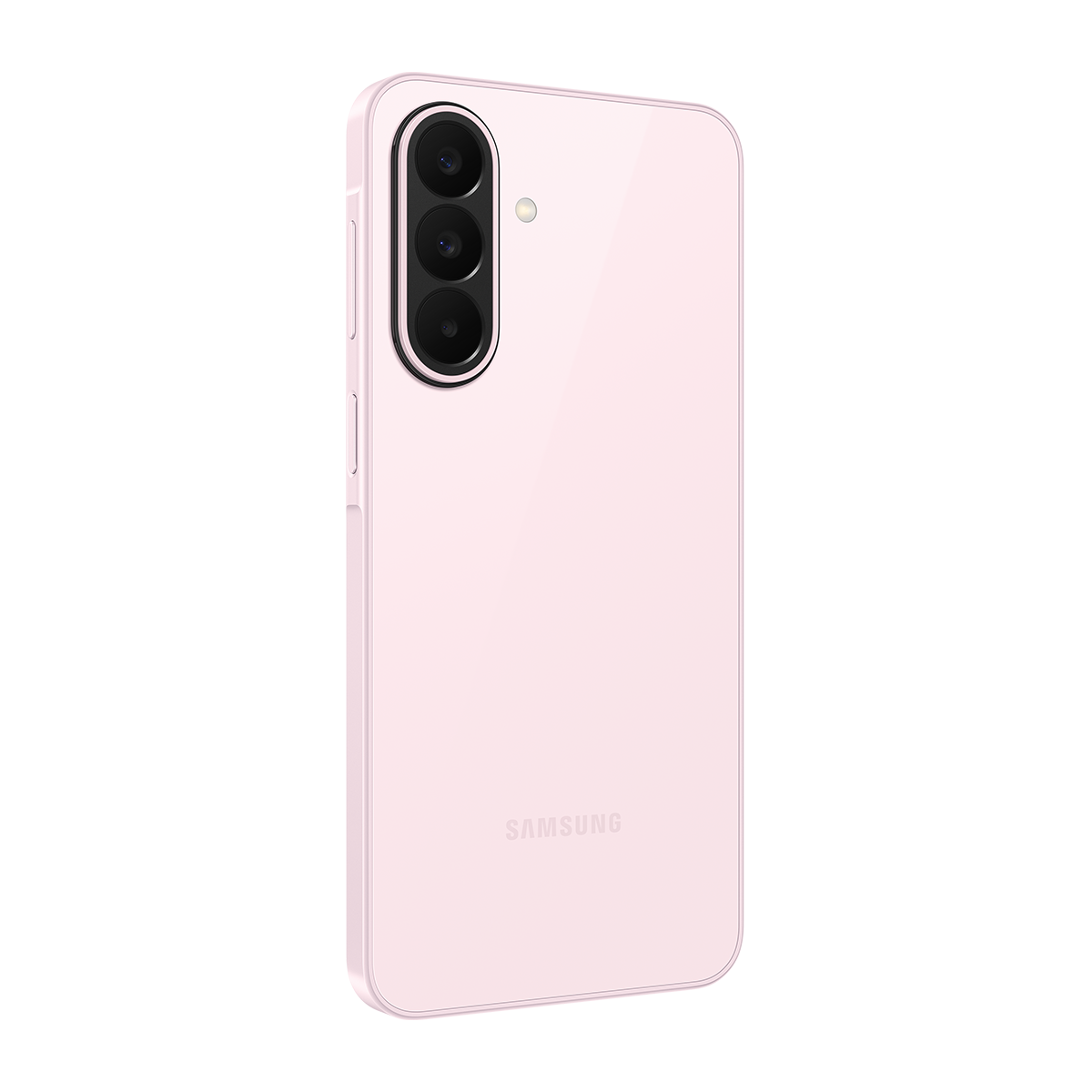 Arkada üç kamerası olan açık pembe bir akıllı telefon.