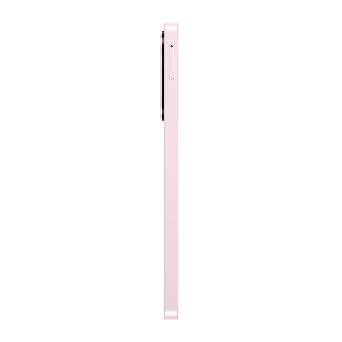 Beyaz arka plan önünde profilden pembe bir akıllı telefon.
