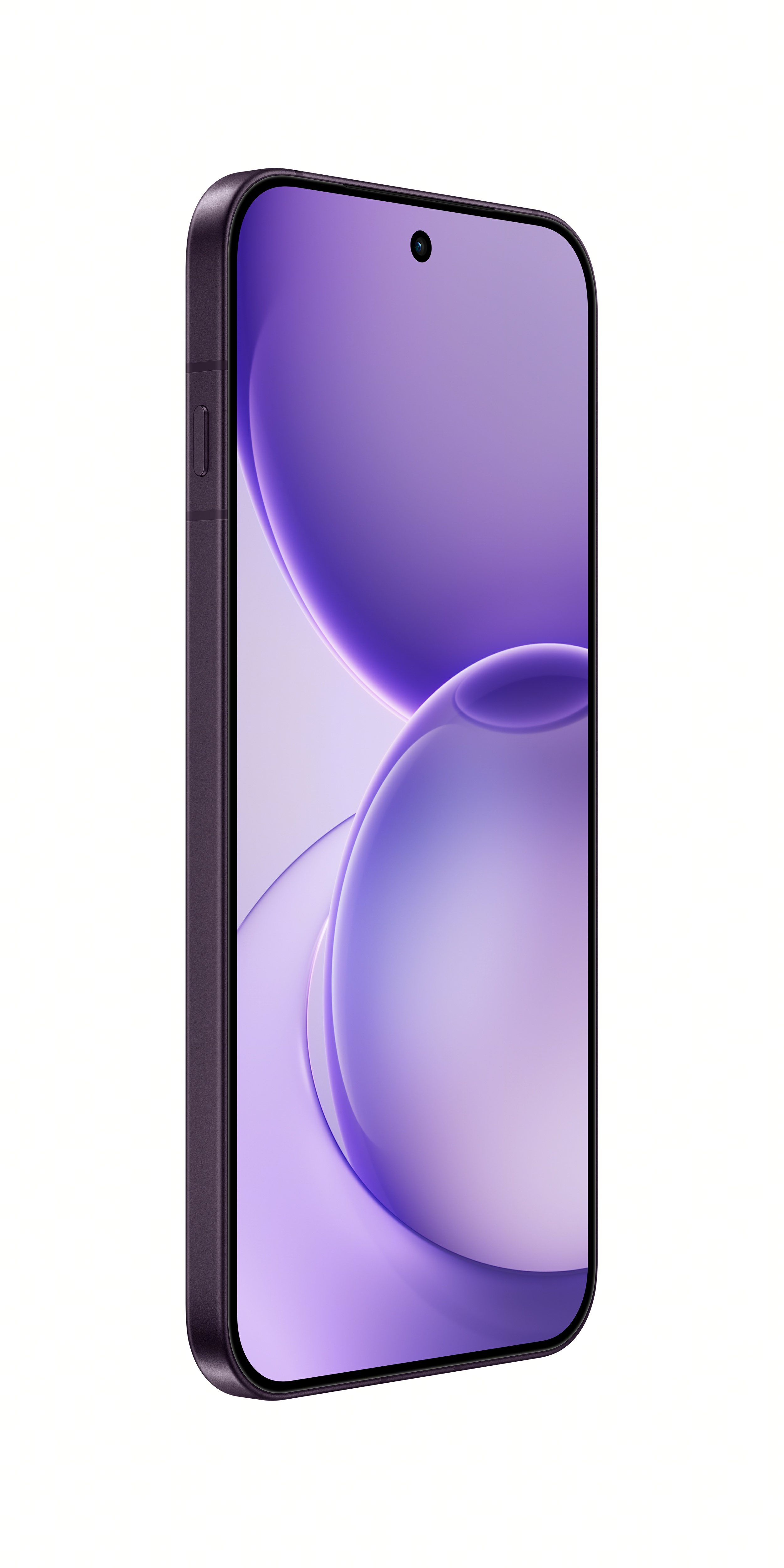 Ekranında dalgalı desenli mor akıllı telefon, beyaz arka plan.