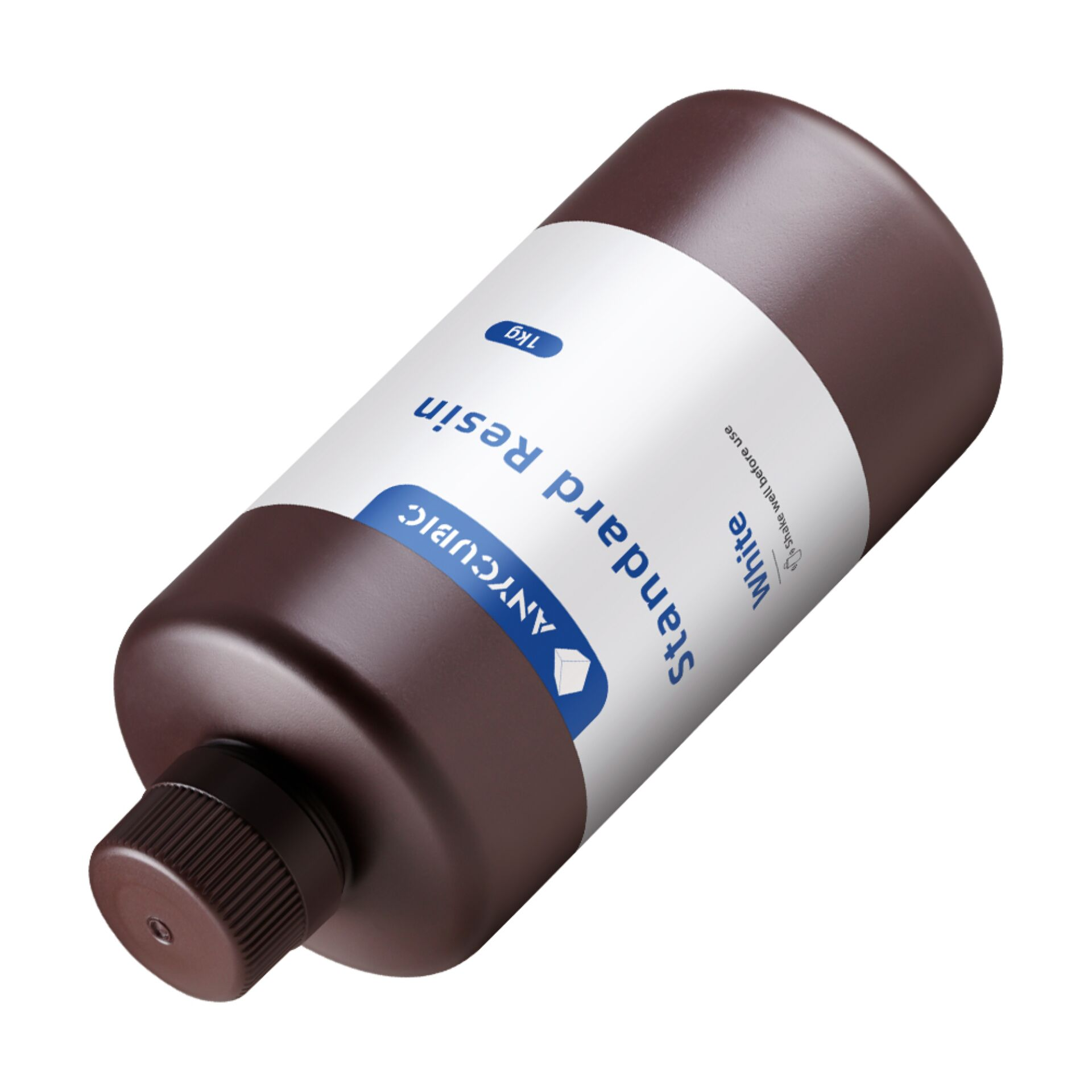 Eine braune Flasche mit weißem Etikett, auf dem 'Standard Resin' steht.