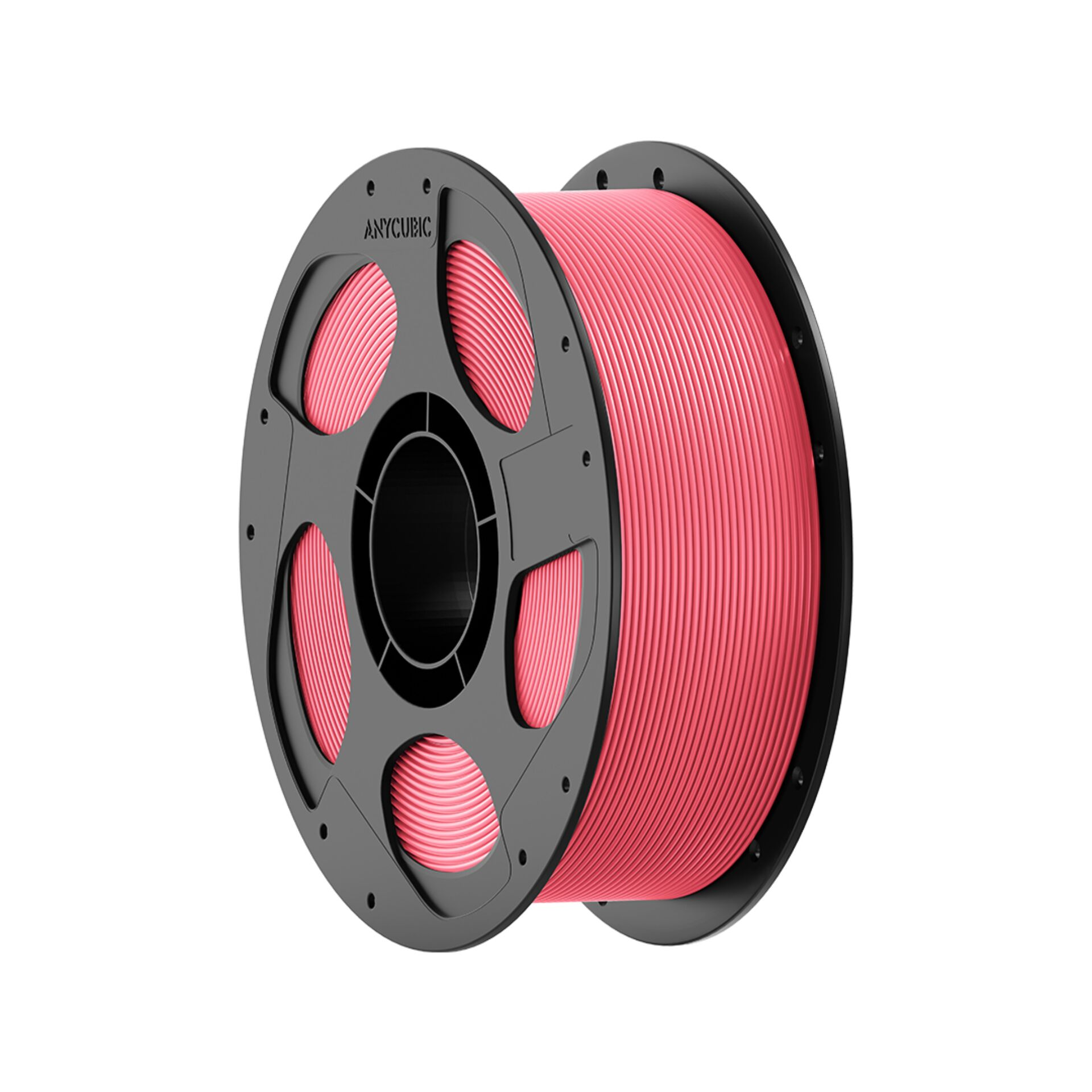 Rolle aus rotem 3D-Druckerfilament mit schwarzem Spulenkern und Anycubic-Logo.