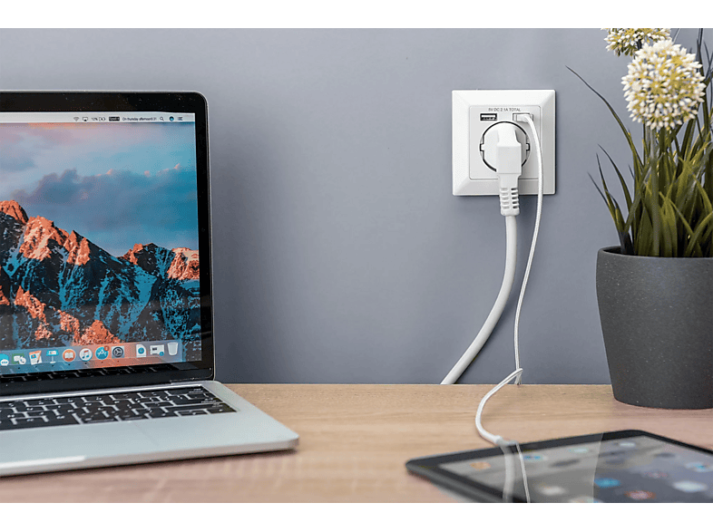 DIGITUS Sicherheits-Steckdose für Unterputzmontage mit 2 USB-Ports, Weiß — Foto 2 von 2