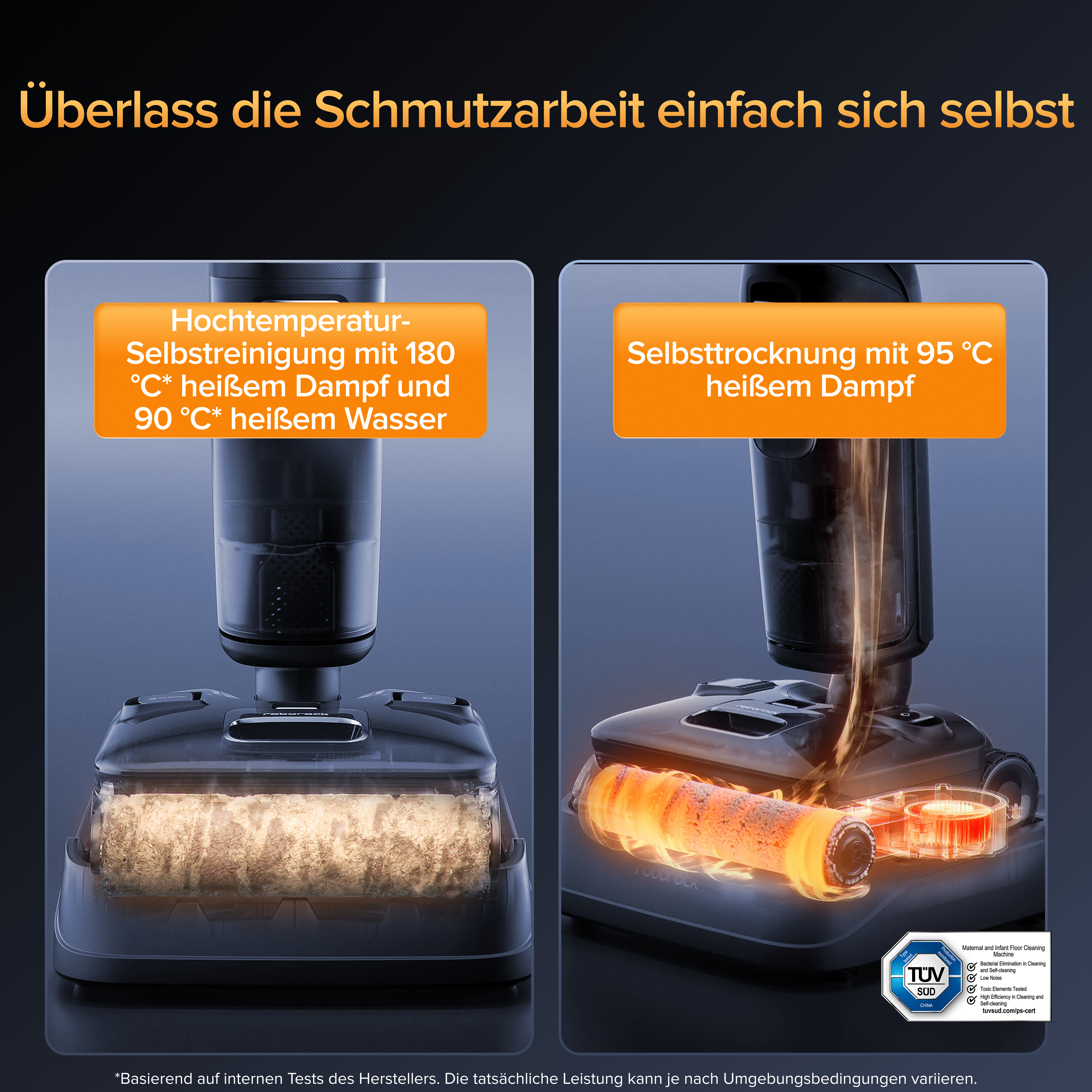 Bodenreiniger mit Dampf-Selbstreinigung und Selbsttrocknung.