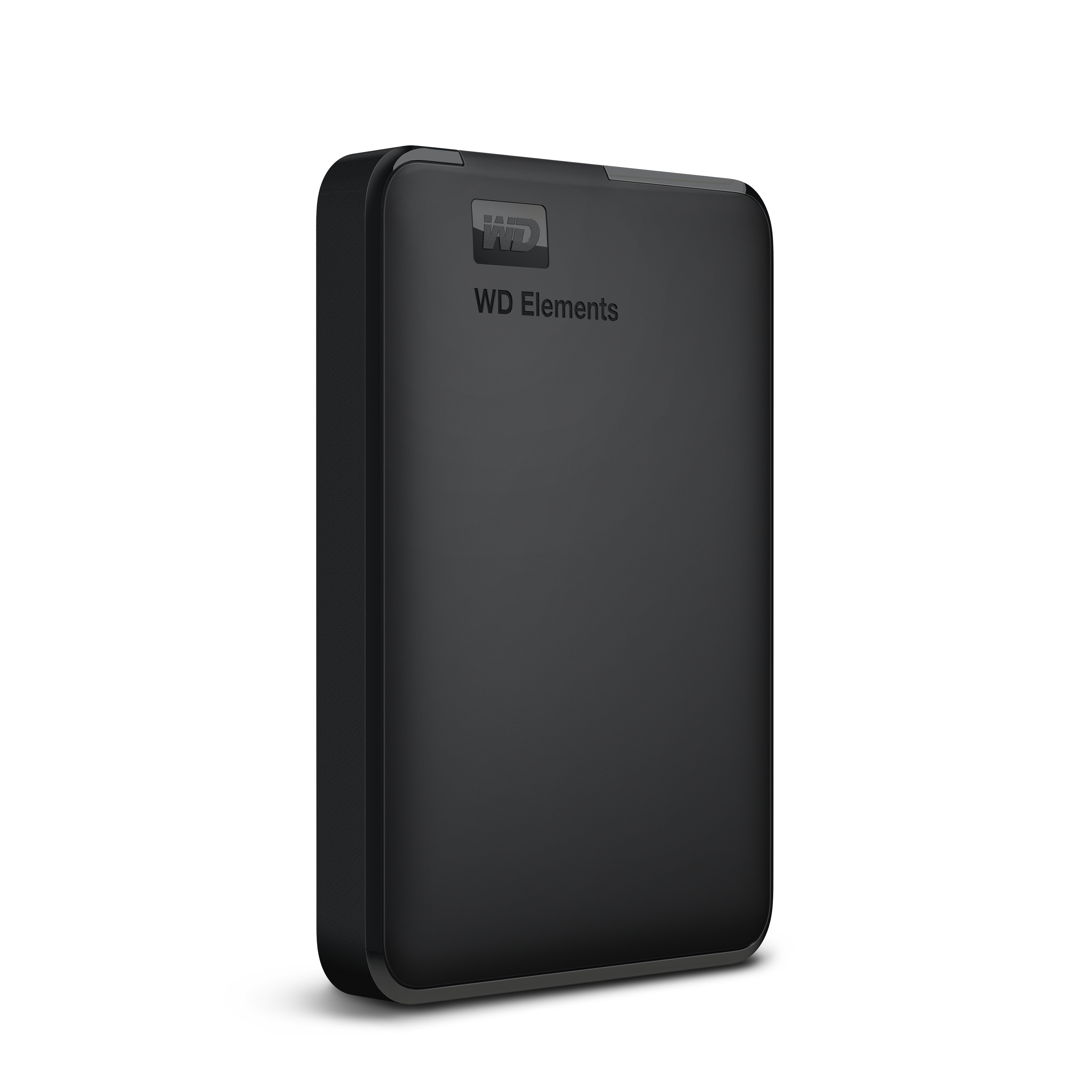 Eine schwarze WD Elements externe Festplatte mit mattem Finish.