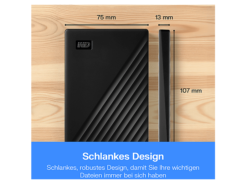 WESTERN DIGITAL 1TB WD My Passport externe Festplatte USB 3.0 (mit Software für Sicherung und Passwortschutz) Schwarz — Foto 3 von 5