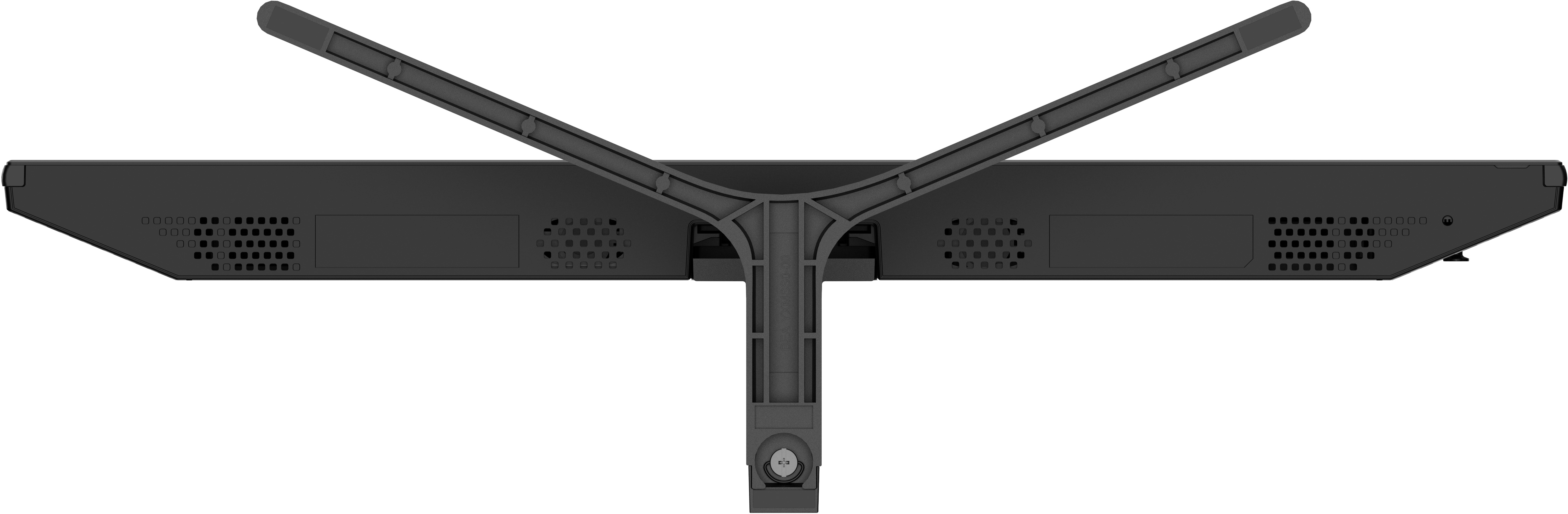 Un moniteur d'ordinateur noir avec antennes pliables et fentes de ventilation.