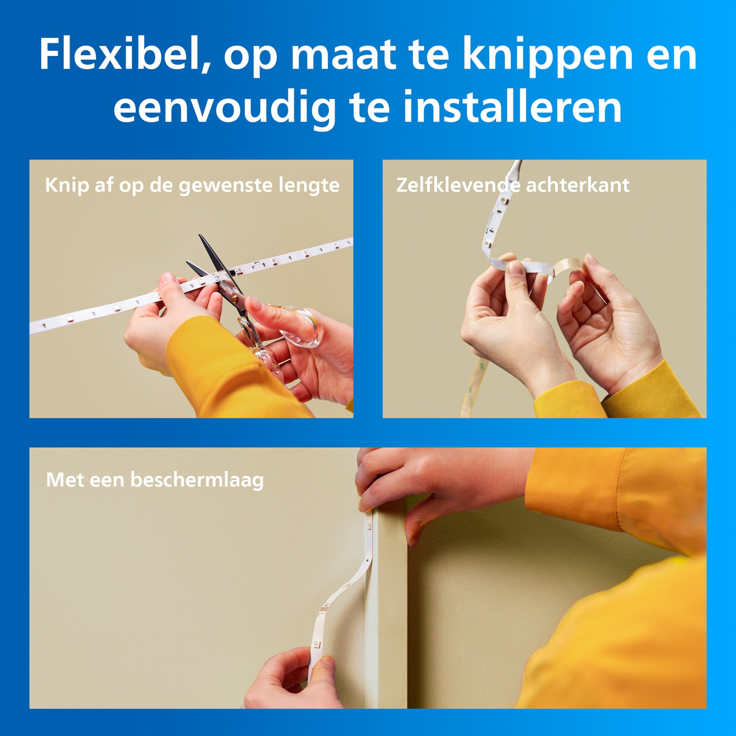Instructions for cutting and attaching a flexible strip.