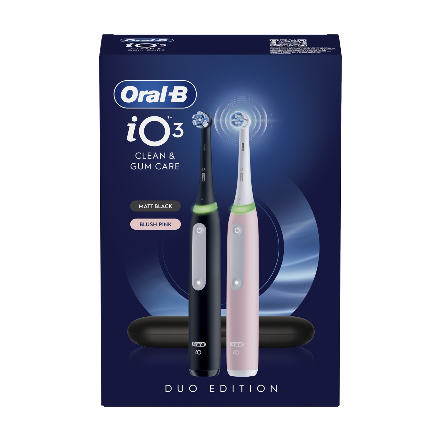 Confezione con due spazzolini elettrici: nero e rosa. Edizione Duo Oral-B iO.