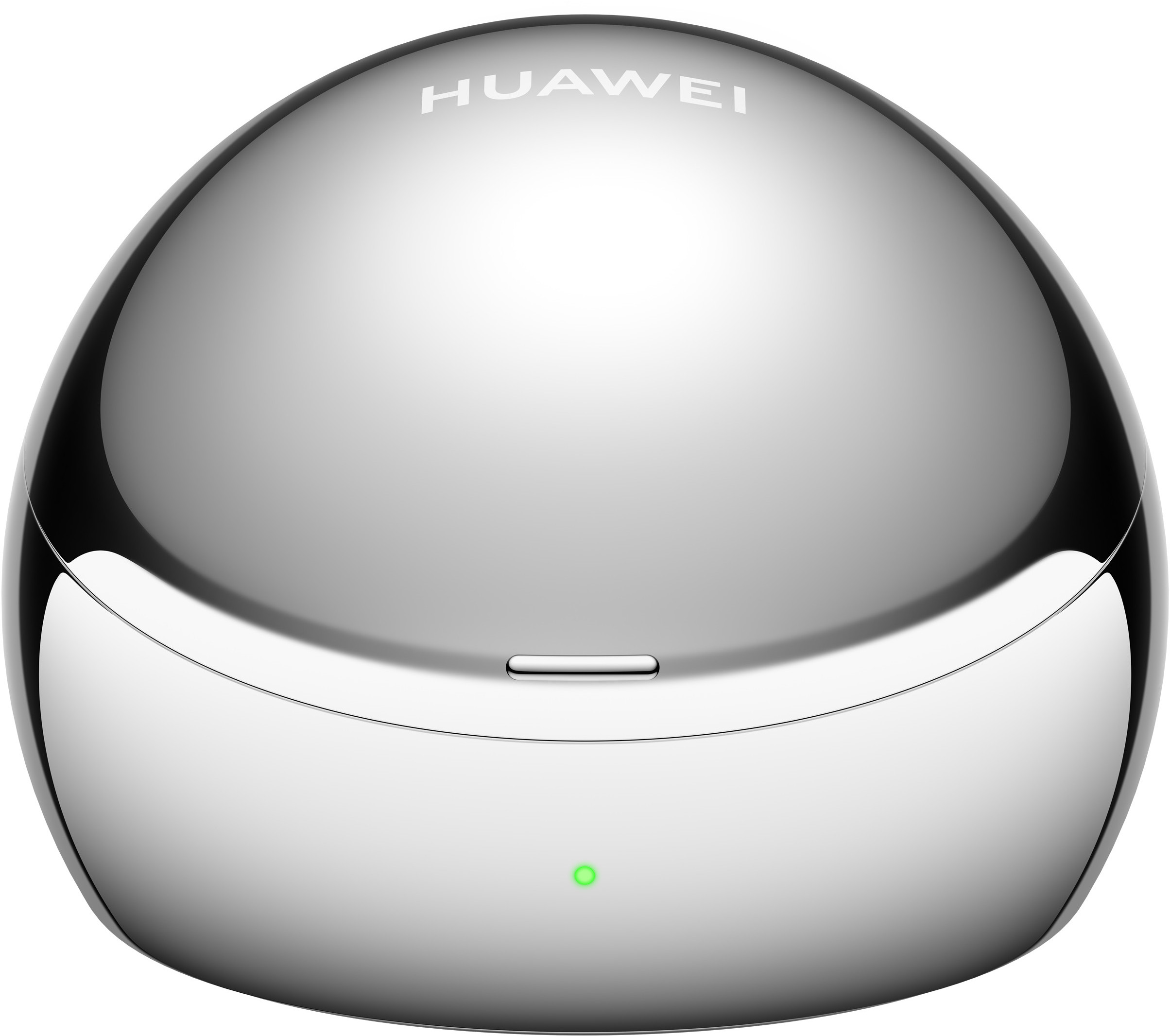 Srebrne etui ładujące Huawei z zielonym światłem i nadrukowanym logo.