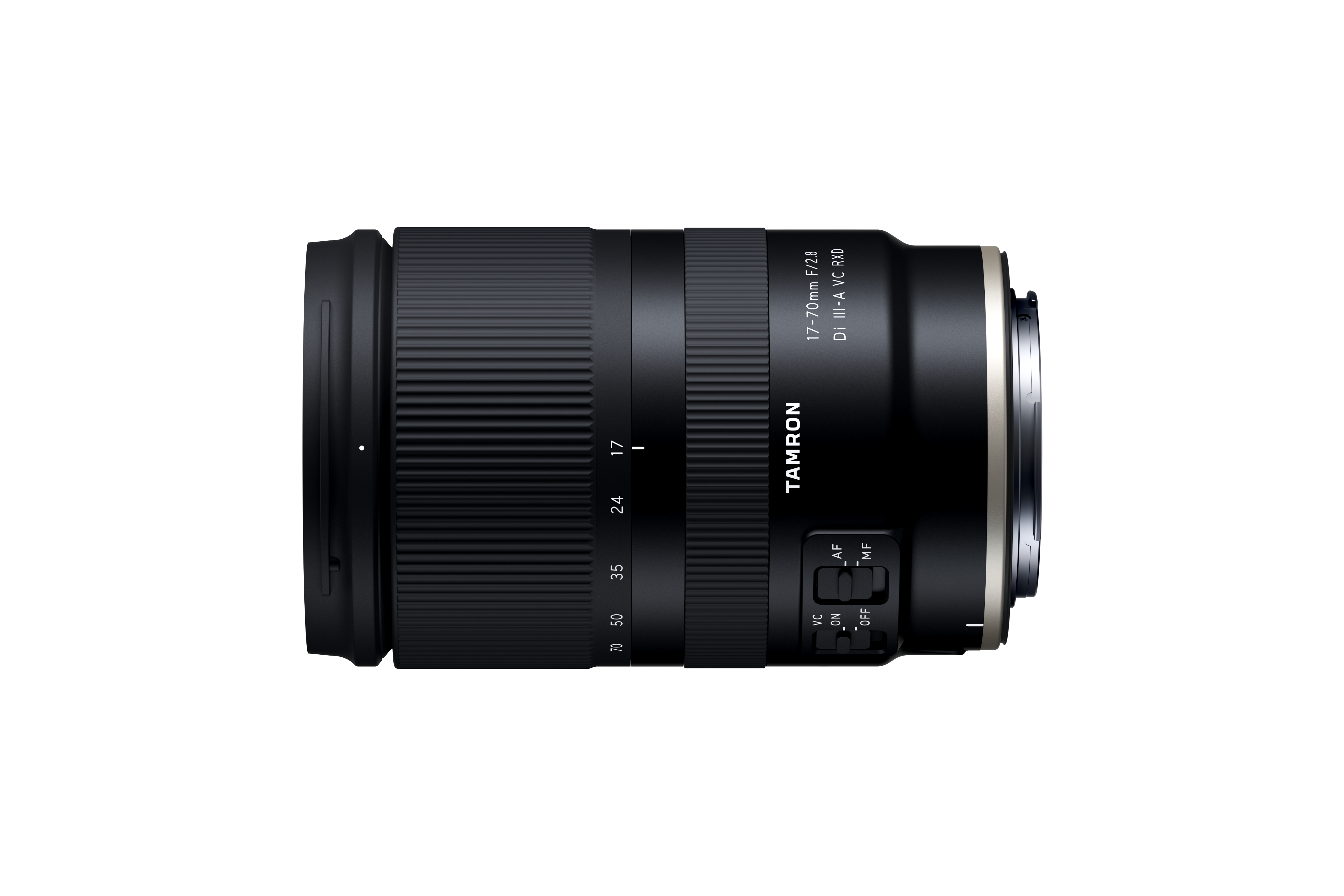 Schwarzes Tamron 17-70mm F/2.8 Objektiv mit Fokus- und Zoomring.