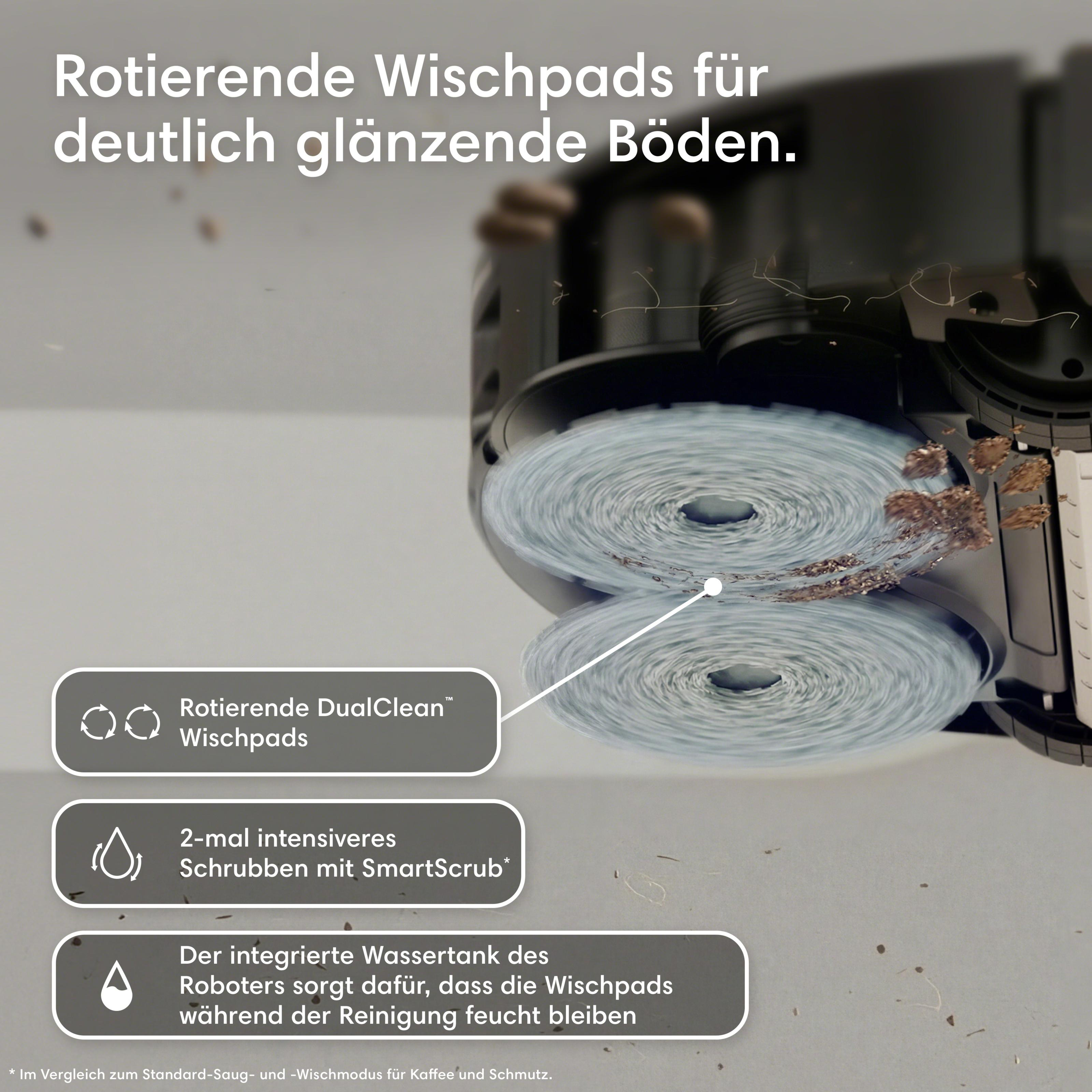 Rotierende Wischtücher reinigen Böden intensiv mit Wassertank.