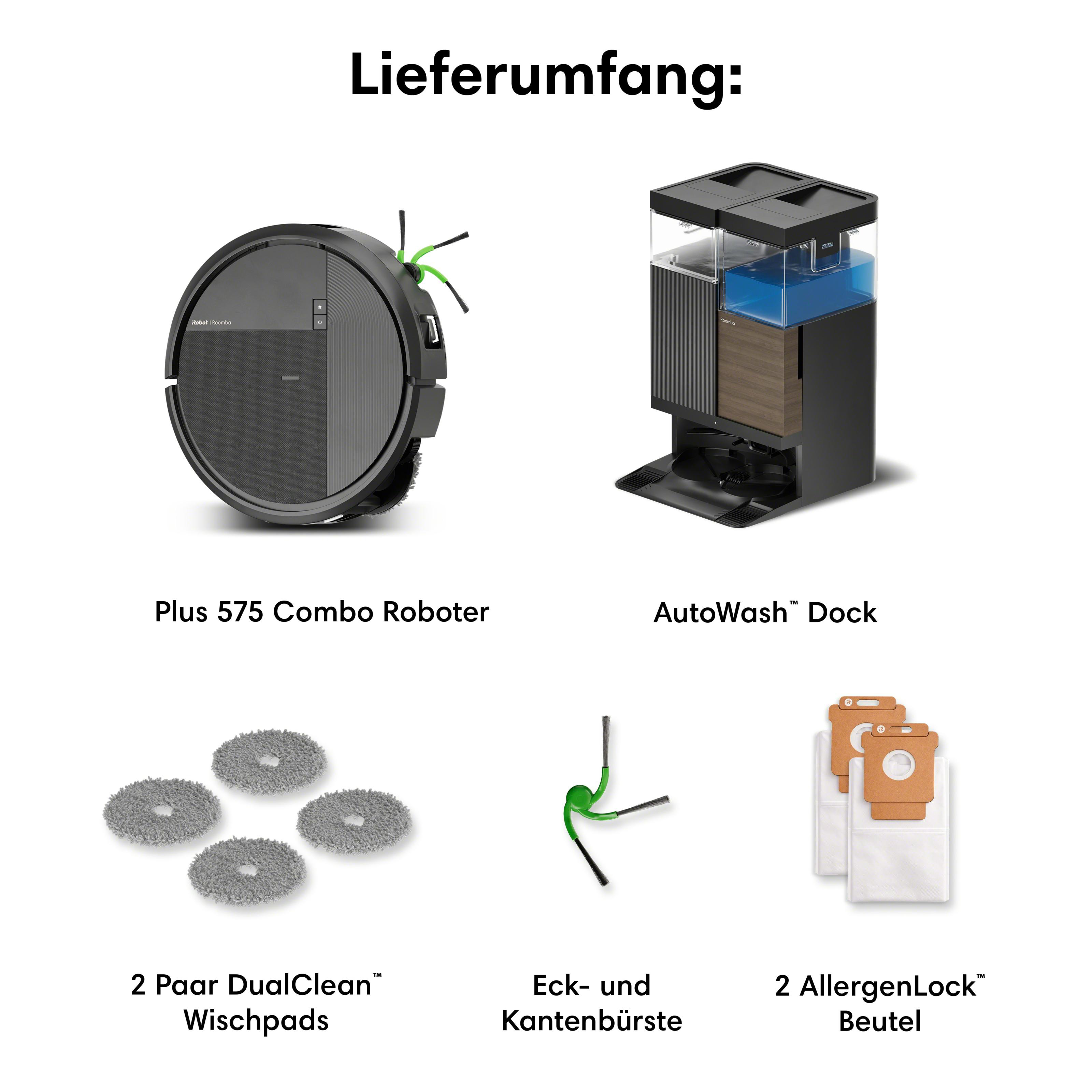 Lieferumfang: Roboter, Dock, Wischpads, Bürste und Beutel.