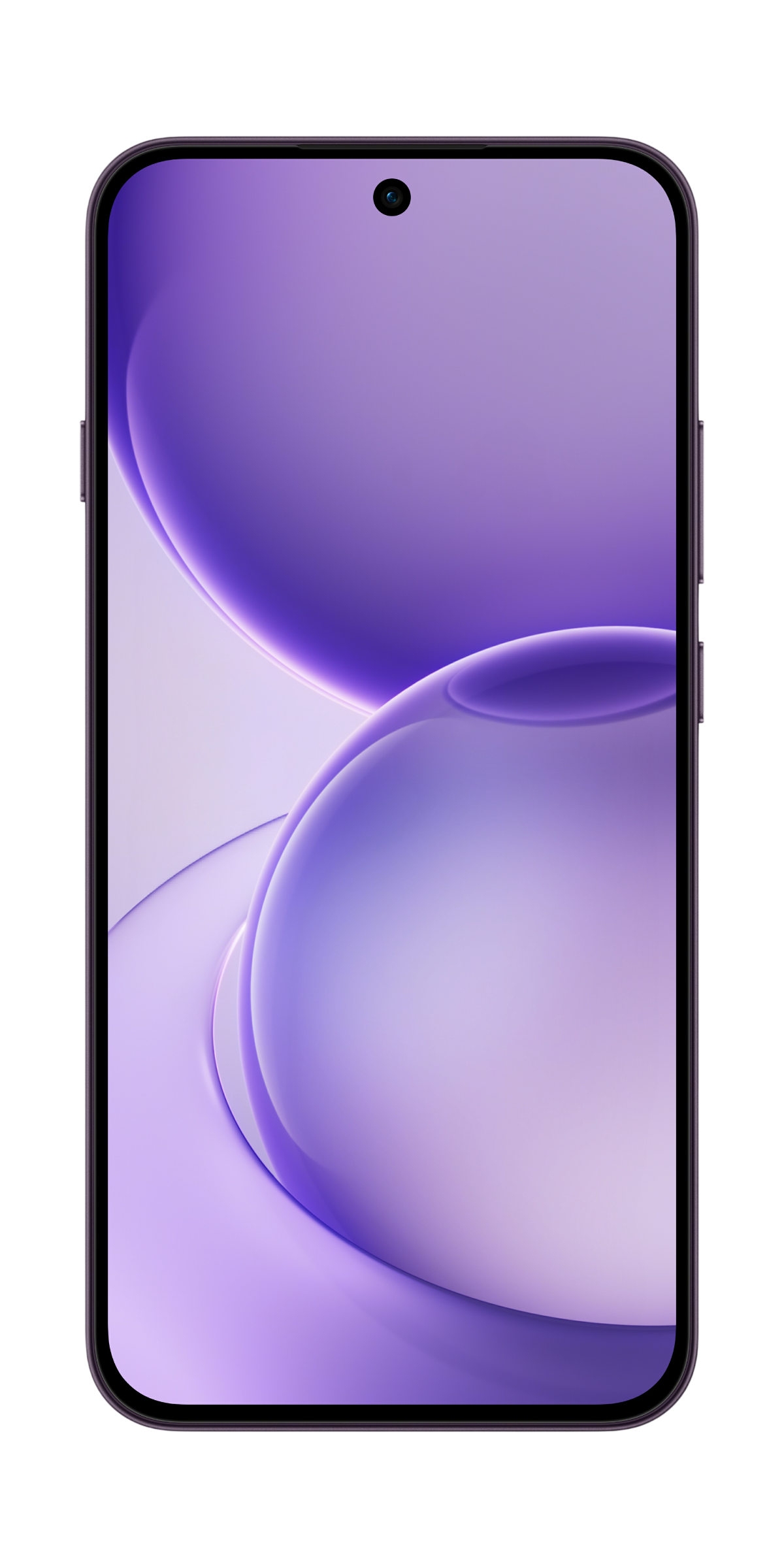 Ekranında minimalist bir arka plan gösteren mor bir akıllı telefon.