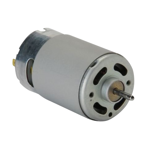 Ein silberner Elektromotor mit einem Wellenende und Lüftungsschlitzen.